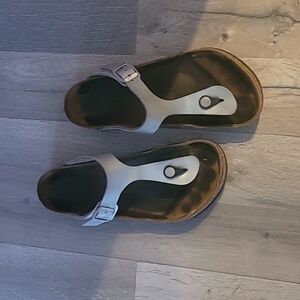 Birkenstock Gizeh Thong Sandals Leather Birko-Flor Silver Women’s EU39 Or 8